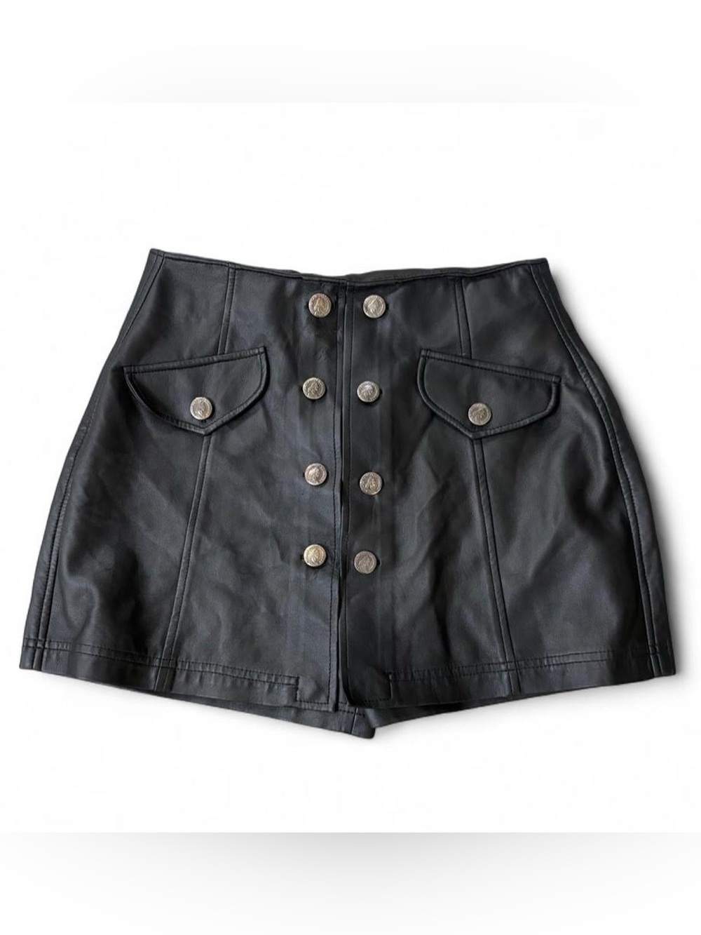 Vintage Neutral Zone Black Faux Leather High-Waist Button Front Skort S/M